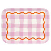 Everyone's Welcome Lilac Gingham Wooden Tray