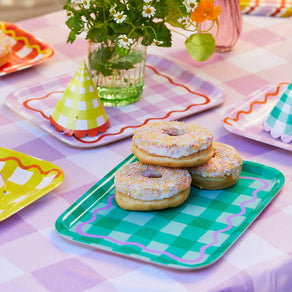 Everyone's Welcome Lilac Gingham Wooden Tray