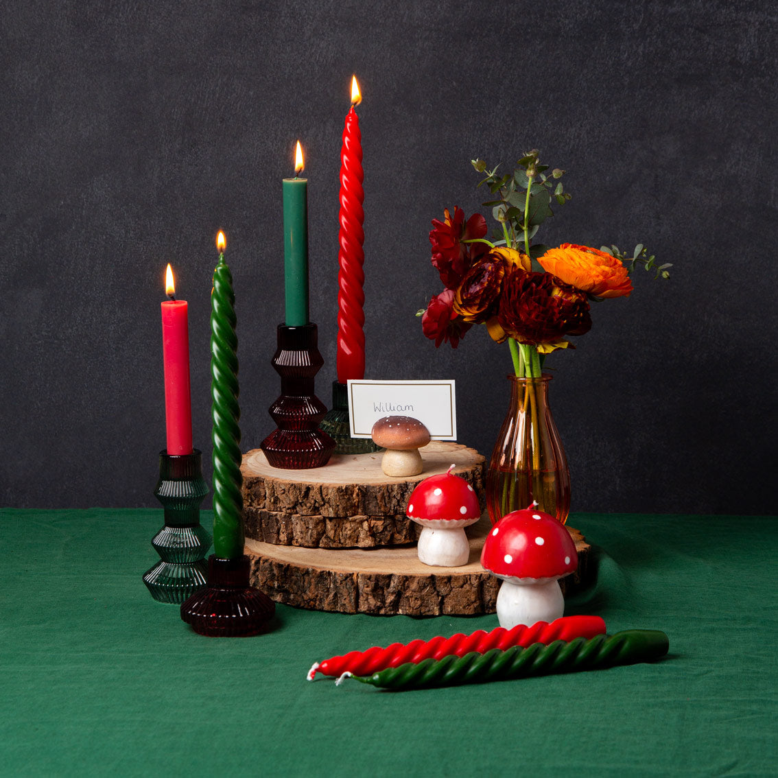 Green Mushroom Glass Candle Holder & Vase