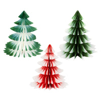Red & Green Ombre Paper Honeycomb Tree Decorations - 3 Pack