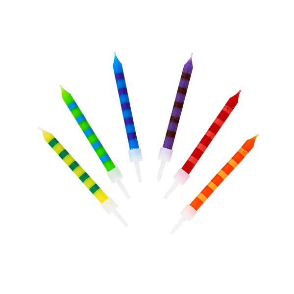 Birthday Striped Multi-Coloured Candles - 24 Pack