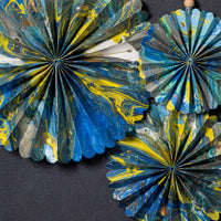 Marble Blue Paper Fan Decorations - 3 Pack