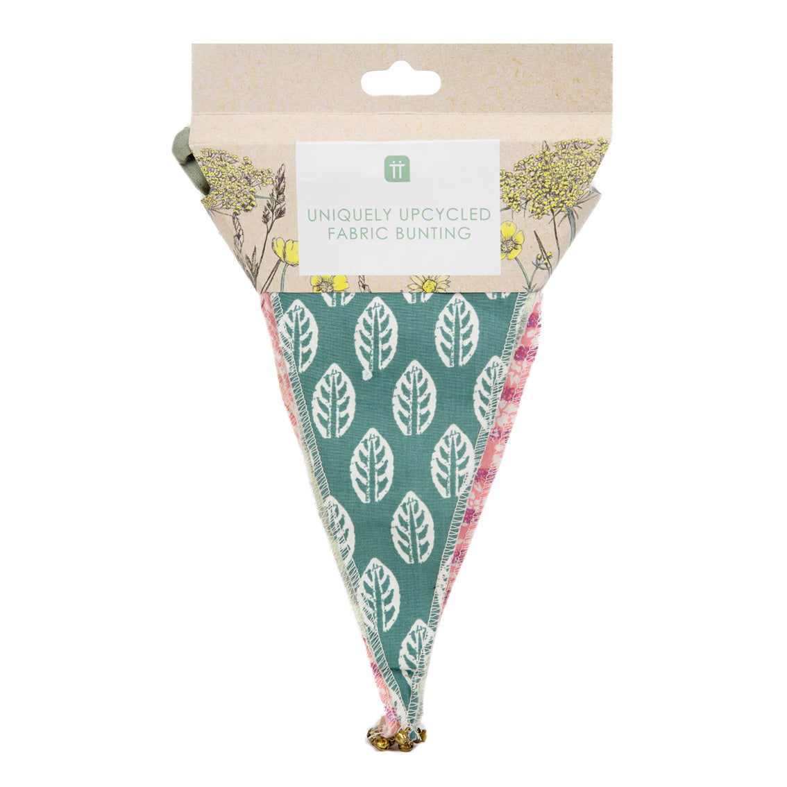 Natural Meadow Sage & Pink Upcycled Cotton Fabric Bunting - 3m