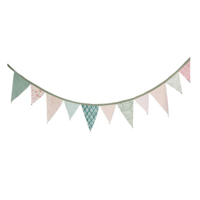 Natural Meadow Sage & Pink Upcycled Cotton Fabric Bunting - 3m