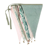 Natural Meadow Sage & Pink Upcycled Cotton Fabric Bunting - 3m