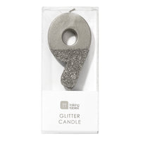 Silver Glitter Number Candle - 9