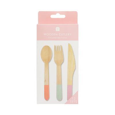 Image - Pastel Wooden Cutlery Set, 36 Piece