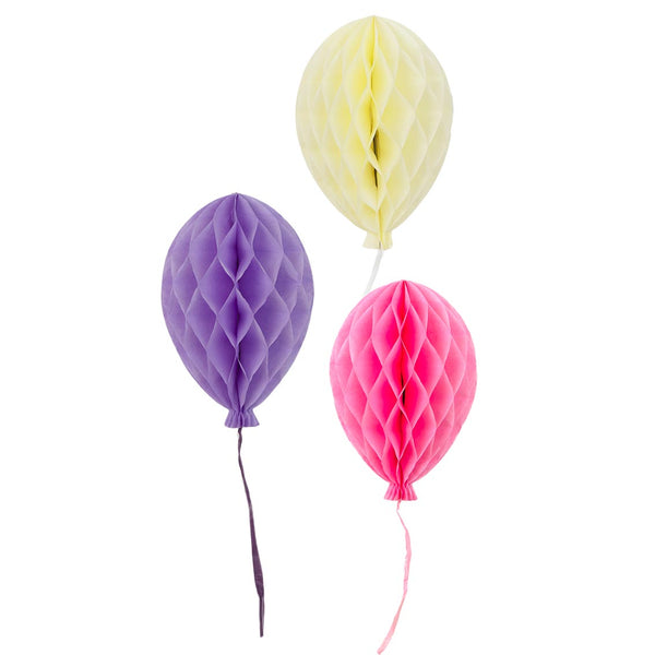 Birthday Balloons Pink Paper Honeycomb Decorations - 3 Pack