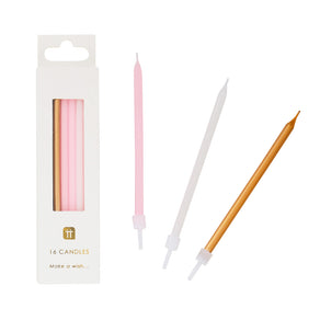 We Heart Pink Birthday Candles, 10cm - 16 Pack