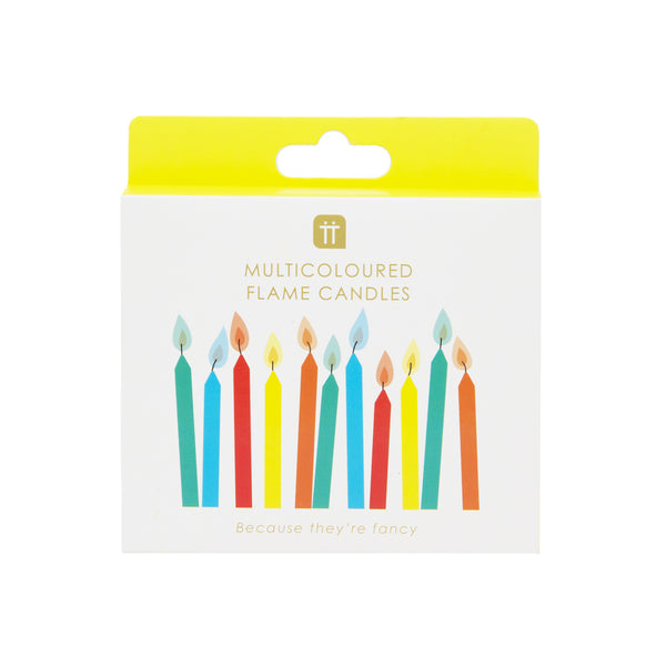 Rainbow Birthday Candles With Coloured Flames - 12 Pack