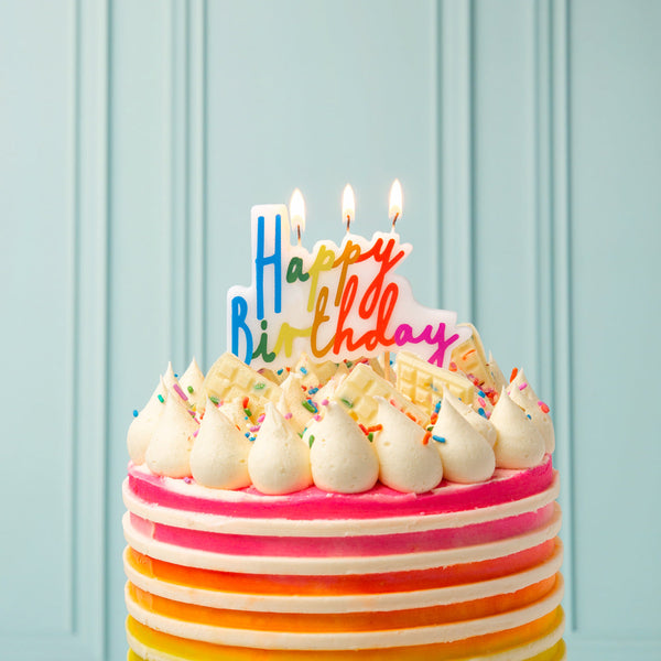 Rainbow Brights Large 'Happy Birthday' Candle