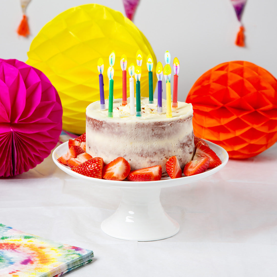 Rainbow Birthday Candles With Coloured Flames - 12 Pack