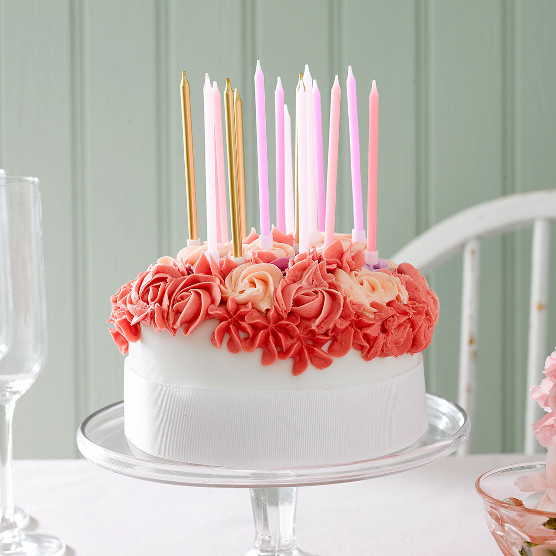 Rose Birthday Candles, 10cm -16 Pack