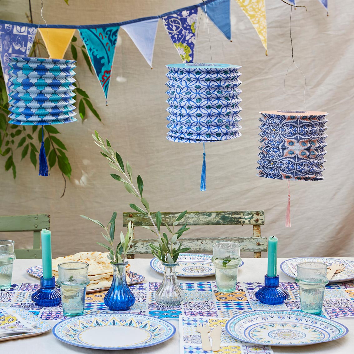 Souk Blue & Yellow Upcycled Cotton Fabric Bunting - 3m