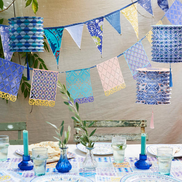 Souk Blue & Yellow Upcycled Cotton Fabric Bunting - 3m