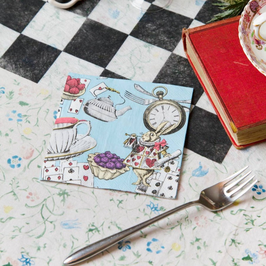 Alice in Wonderland Blue Cocktail Paper Napkins - 20 Pack