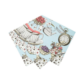 Alice in Wonderland Blue Cocktail Paper Napkins - 20 Pack