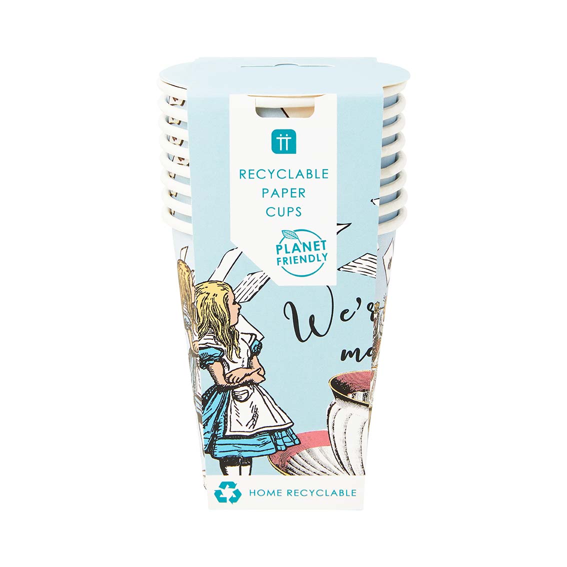 Alice in Wonderland Blue Recyclable Paper Cups - 8 Pack