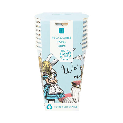 Alice in Wonderland Blue Recyclable Paper Cups - 8 Pack