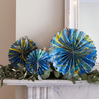 Marble Blue Paper Fan Decorations - 3 Pack