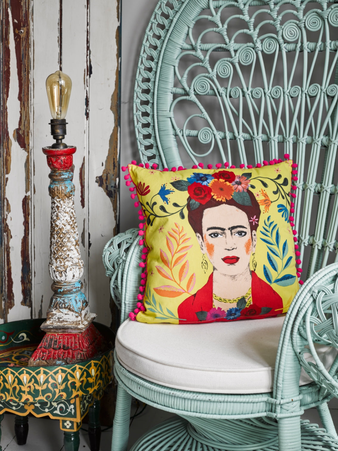 Bright Yellow Frida Kahlo Cushion