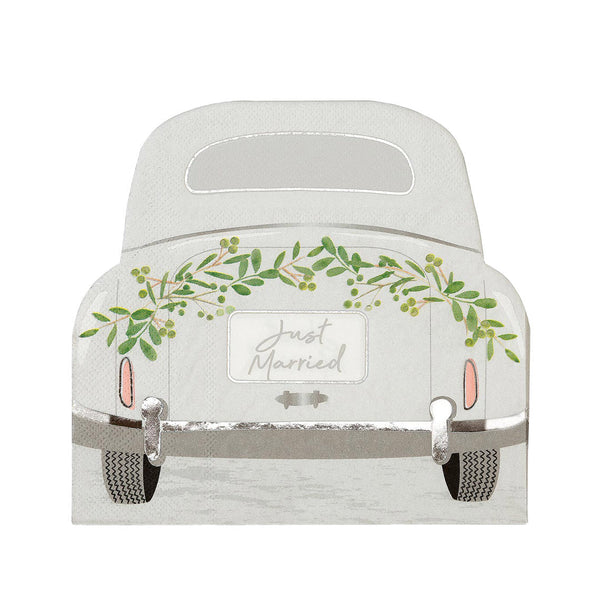 Botanical Bride 'Just Married' Car Shaped Paper Napkins - 16 Pack